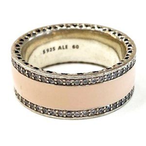 Pandora Soft Pink Enamel & CZ Sterling Ring / Sz 9